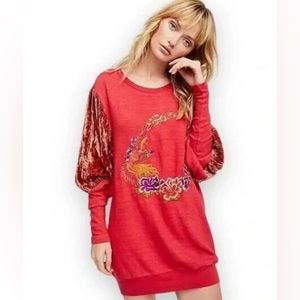 Free People Nightbird floral embroidered sweater pullover tunic sz S